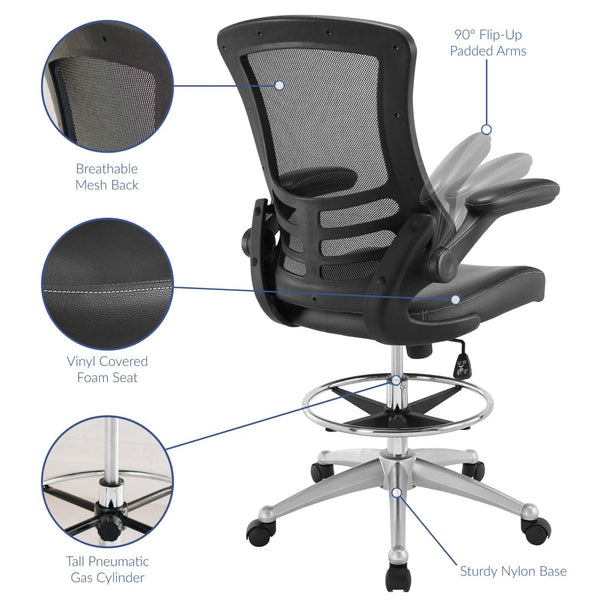 Modway Furniture Attainment Vinyl Drafting Chair - Ergonomic Comfort, Adjustable Height, Perfect for Home & Office Workspaces Black EEI-1422-BLK