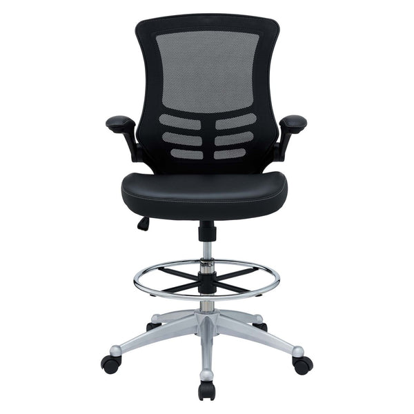 Modway Furniture Attainment Vinyl Drafting Chair - Ergonomic Comfort, Adjustable Height, Perfect for Home & Office Workspaces Black EEI-1422-BLK