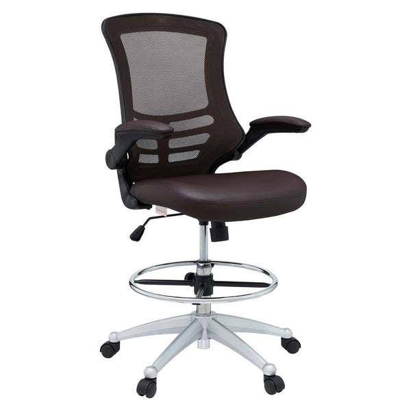 Modway Furniture Attainment Vinyl Drafting Chair - Ergonomic Comfort, Adjustable Height, Perfect for Home & Office Workspaces Brown EEI-1422-BRN