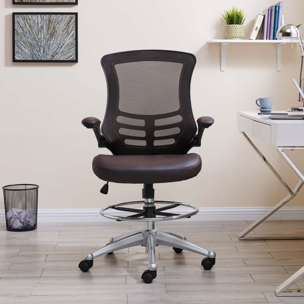 Modway Furniture Attainment Vinyl Drafting Chair - Ergonomic Comfort, Adjustable Height, Perfect for Home & Office Workspaces Brown EEI-1422-BRN