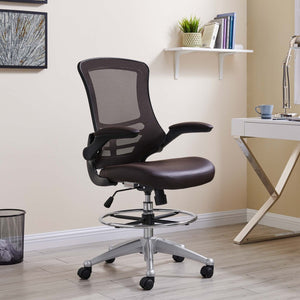 Modway Furniture Attainment Vinyl Drafting Chair - Ergonomic Comfort, Adjustable Height, Perfect for Home & Office Workspaces Brown EEI-1422-BRN
