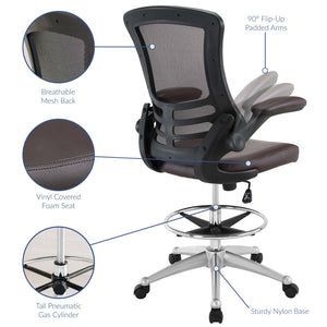 Modway Furniture Attainment Vinyl Drafting Chair - Ergonomic Comfort, Adjustable Height, Perfect for Home & Office Workspaces Brown EEI-1422-BRN