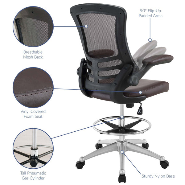 Modway Furniture Attainment Vinyl Drafting Chair - Ergonomic Comfort, Adjustable Height, Perfect for Home & Office Workspaces Brown EEI-1422-BRN