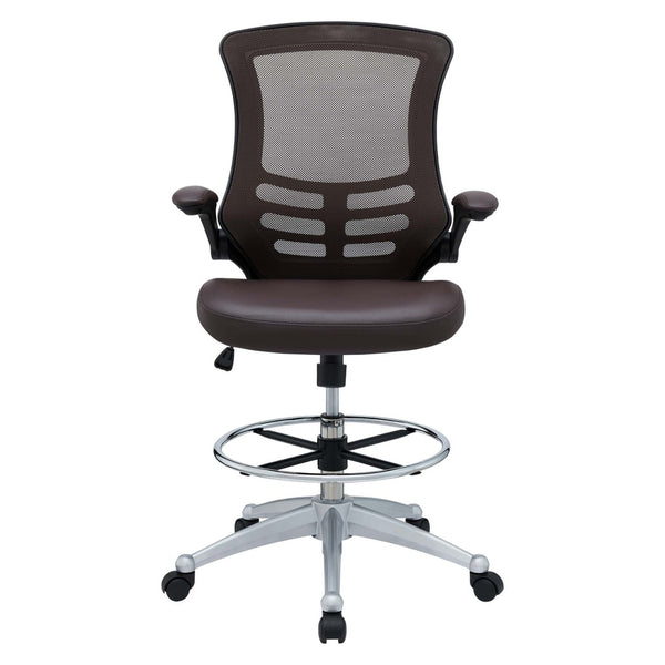 Modway Furniture Attainment Vinyl Drafting Chair - Ergonomic Comfort, Adjustable Height, Perfect for Home & Office Workspaces Brown EEI-1422-BRN