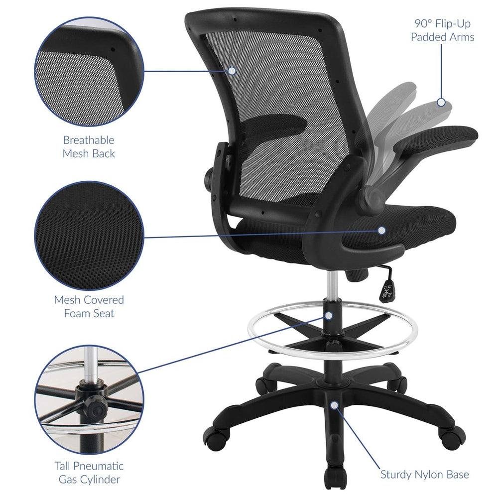 Modway Furniture Veer Drafting Chair – Ergonomic, Height-Adjustable Stool for Comfort in Offices and Creative Spaces Black EEI-1423-BLK