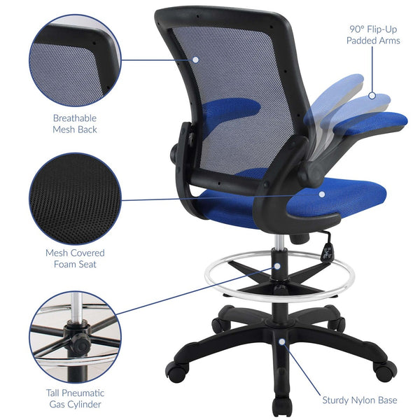 Modway Furniture Veer Drafting Chair – Ergonomic, Height-Adjustable Stool for Comfort in Offices and Creative Spaces Blue EEI-1423-BLU