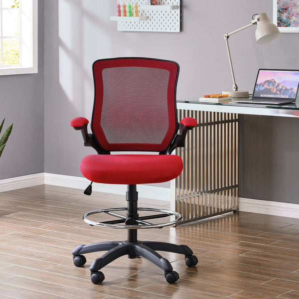 Modway Furniture Veer Drafting Chair – Ergonomic, Height-Adjustable Stool for Comfort in Offices and Creative Spaces Red EEI-1423-RED