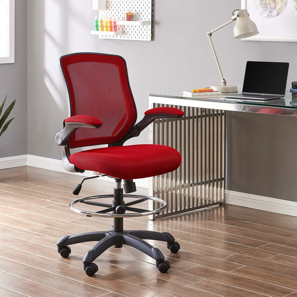 Modway Furniture Veer Drafting Chair – Ergonomic, Height-Adjustable Stool for Comfort in Offices and Creative Spaces Red EEI-1423-RED