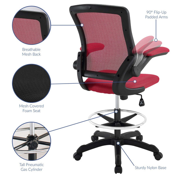 Modway Furniture Veer Drafting Chair – Ergonomic, Height-Adjustable Stool for Comfort in Offices and Creative Spaces Red EEI-1423-RED
