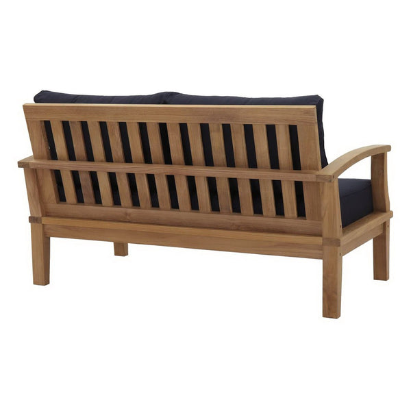 Modway Furniture Marina 4 Piece Teak Outdoor Patio Set with All-Weather Cushions for Stylish Relaxation & Comfort Natural Navy EEI-1469-NAT-NAV-SET