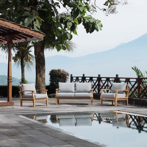 Modway Furniture Marina 3 Piece Teak Outdoor Patio Set – Elegant Comfort with Weather-Resistant Cushions for Relaxation Natural Gray EEI-1470-NAT-GRY-SET