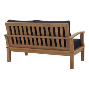 Modway Furniture Marina 3 Piece Teak Outdoor Patio Set – Elegant Comfort with Weather-Resistant Cushions for Relaxation Natural Navy EEI-1470-NAT-NAV-SET