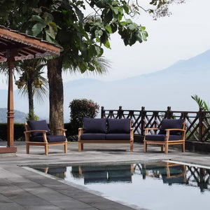 Modway Furniture Marina 3 Piece Teak Outdoor Patio Set – Elegant Comfort with Weather-Resistant Cushions for Relaxation Natural Navy EEI-1470-NAT-NAV-SET