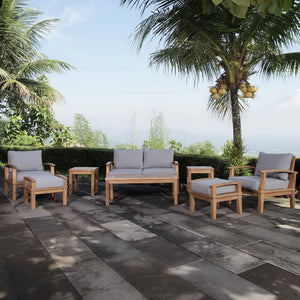 Modway Furniture Marina 8 Piece Outdoor Patio Teak Set - Timeless Elegance with Weather-Resistant Comfort & Style Natural Gray EEI-1471-NAT-GRY-SET