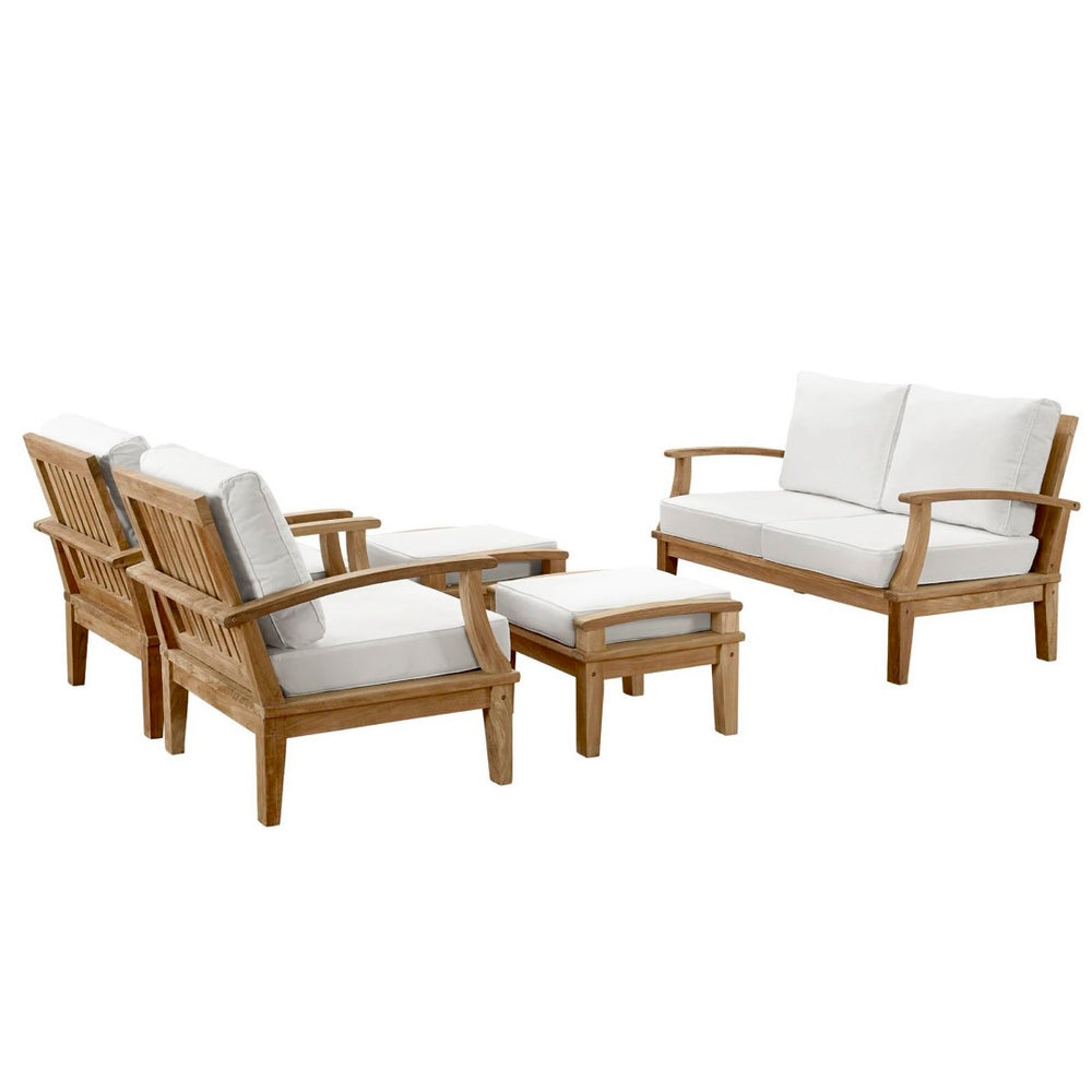 Modway Furniture Marina 5 Piece Outdoor Patio Teak Set - Modern Design, Durable Comfort for Relaxed Gatherings Natural White EEI-1472-NAT-WHI-SET