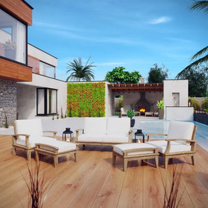 Modway Furniture Marina 5 Piece Outdoor Patio Teak Set - Modern Design, Durable Comfort for Relaxed Gatherings Natural White EEI-1472-NAT-WHI-SET