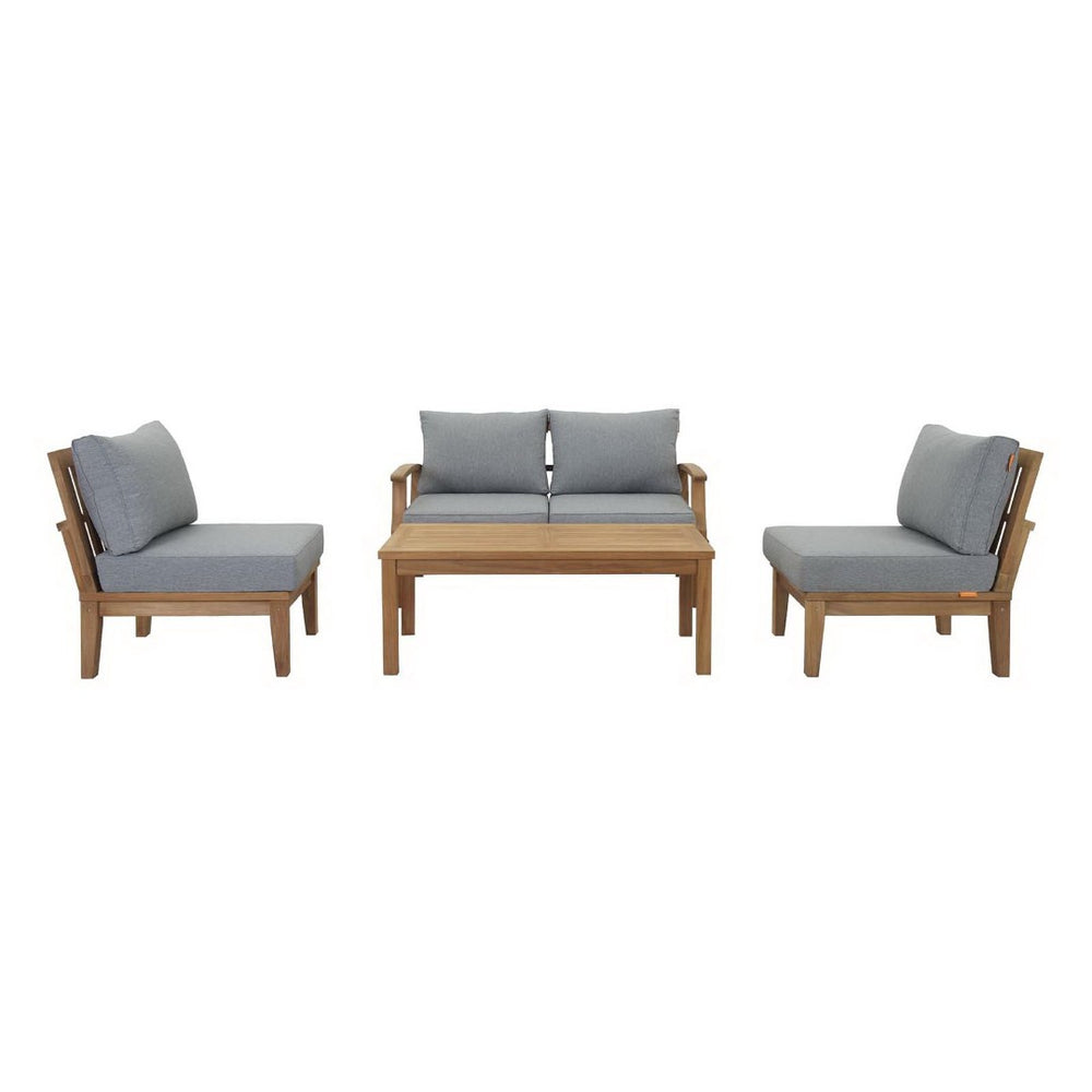 Modway Furniture Marina 5-Piece Outdoor Teak Patio Set for Coastal Elegance, Comfort, and Modern Gatherings Natural Gray EEI-1477-NAT-GRY-SET