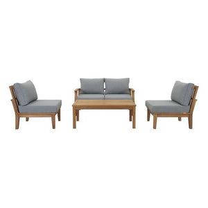 Modway Furniture Marina 5-Piece Outdoor Teak Patio Set for Coastal Elegance, Comfort, and Modern Gatherings Natural Gray EEI-1477-NAT-GRY-SET