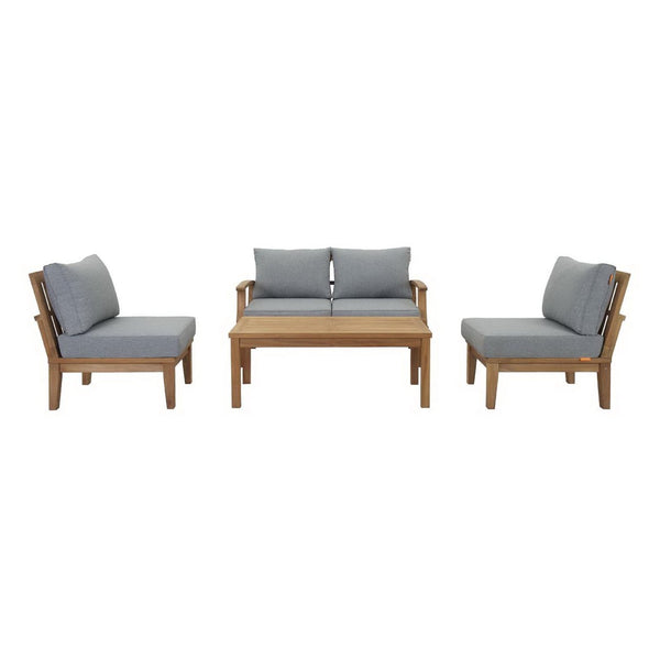 Modway Furniture Marina 5-Piece Outdoor Teak Patio Set for Coastal Elegance, Comfort, and Modern Gatherings Natural Gray EEI-1477-NAT-GRY-SET