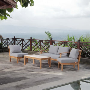 Modway Furniture Marina 5-Piece Outdoor Teak Patio Set for Coastal Elegance, Comfort, and Modern Gatherings Natural Gray EEI-1477-NAT-GRY-SET