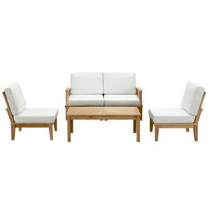 Modway Furniture Marina 5-Piece Outdoor Teak Patio Set for Coastal Elegance, Comfort, and Modern Gatherings Natural White EEI-1477-NAT-WHI-SET