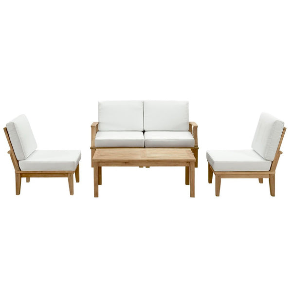 Modway Furniture Marina 5-Piece Outdoor Teak Patio Set for Coastal Elegance, Comfort, and Modern Gatherings Natural White EEI-1477-NAT-WHI-SET