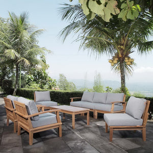 Modway Furniture Marina 8-Piece Outdoor Teak Patio Set - Elegant, Weather-Resistant Design with Plush Cushions Natural Gray EEI-1479-NAT-GRY-SET