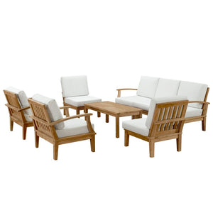 Modway Furniture Marina 8-Piece Outdoor Teak Patio Set - Elegant, Weather-Resistant Design with Plush Cushions Natural White EEI-1479-NAT-WHI-SET