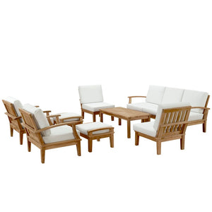 Modway Furniture Marina 10-Piece Solid Teak Outdoor Patio Set - Stylish, Comfortable, Weather-Resistant Seating Solution Natural White EEI-1480-NAT-WHI-SET