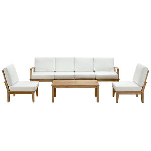 Modway Furniture Marina 7 Piece Outdoor Patio Teak Set - Modern Sectional Sofa with Weather-Resistant Cushions Natural White EEI-1481-NAT-WHI-SET