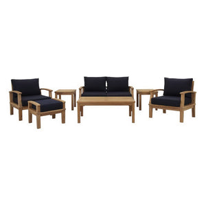 Modway Furniture Marina 7 Piece Outdoor Patio Teak Set by Modway - Weather-Resistant Comfort for Stylish Gatherings Natural Navy EEI-1486-NAT-NAV-SET