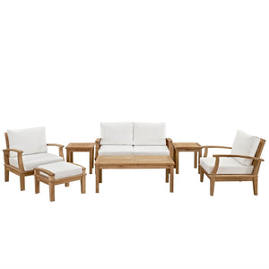 Modway Furniture Marina 7 Piece Outdoor Patio Teak Set by Modway - Weather-Resistant Comfort for Stylish Gatherings Natural White EEI-1486-NAT-WHI-SET