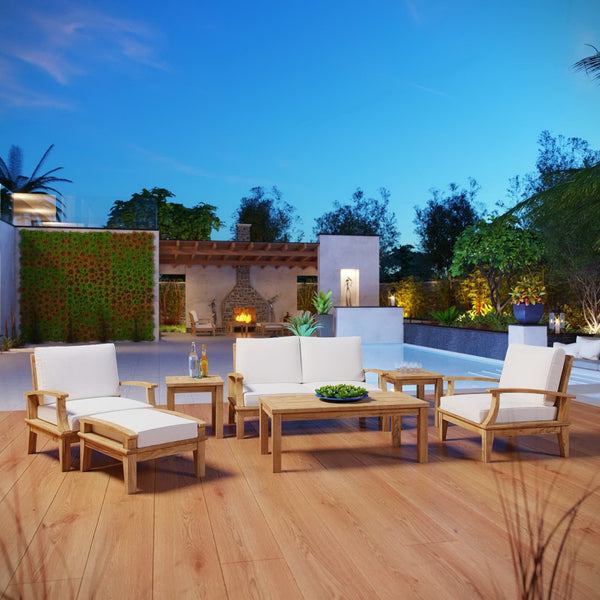 Modway Furniture Marina 7 Piece Outdoor Patio Teak Set by Modway - Weather-Resistant Comfort for Stylish Gatherings Natural White EEI-1486-NAT-WHI-SET