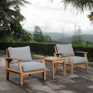 Modway Furniture Marina 3 Piece Outdoor Teak Patio Set with Modern Design and Plush Cushions for Ultimate Comfort Natural Gray EEI-1487-NAT-GRY-SET
