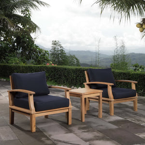 Modway Furniture Marina 3 Piece Outdoor Teak Patio Set with Modern Design and Plush Cushions for Ultimate Comfort Natural Navy EEI-1487-NAT-NAV-SET