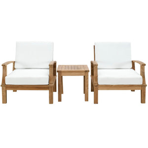 Modway Furniture Marina 3 Piece Outdoor Teak Patio Set with Modern Design and Plush Cushions for Ultimate Comfort Natural White EEI-1487-NAT-WHI-SET