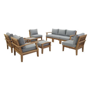 Modway Furniture Marina 9 Piece Modular Outdoor Patio Teak Set with All-Weather Cushions for Year-Round Comfort Natural Gray EEI-1488-NAT-GRY-SET