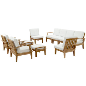 Modway Furniture Marina 10 Piece Outdoor Patio Teak Set – Stylish, Durable Seating for Coastal Elegance & Gatherings Natural White EEI-1489-NAT-WHI-SET