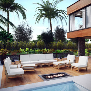 Modway Furniture Marina 10 Piece Outdoor Patio Teak Set – Stylish, Durable Seating for Coastal Elegance & Gatherings Natural White EEI-1489-NAT-WHI-SET