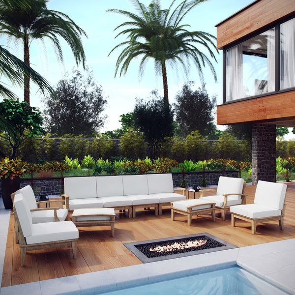 Modway Furniture Marina 10 Piece Outdoor Patio Teak Set – Stylish, Durable Seating for Coastal Elegance & Gatherings Natural White EEI-1489-NAT-WHI-SET