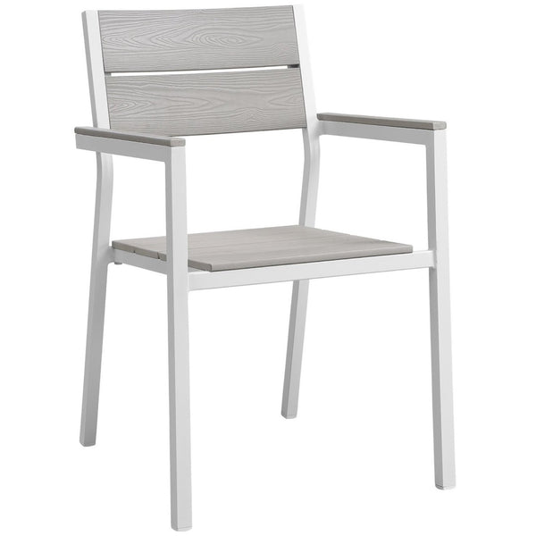 Modway Furniture Maine Outdoor Patio Armchair - Stylish, Stackable Design for Modern Outdoor Spaces and Dining Comfort White Light Gray EEI-1506-WHI-LGR