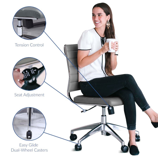 Modway Furniture Jive Armless Mid Back Office Chair - Ergonomic Design for Comfort, Style, and Productivity in Workspaces Gray EEI-1525-GRY