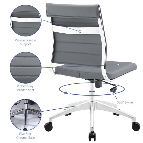 Modway Furniture Jive Armless Mid Back Office Chair - Ergonomic Design for Comfort, Style, and Productivity in Workspaces Gray EEI-1525-GRY