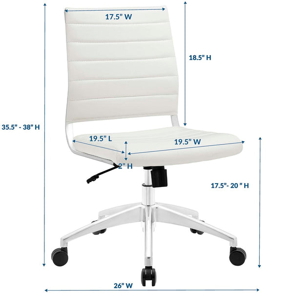 Modway Furniture Jive Armless Mid Back Office Chair - Ergonomic Design for Comfort, Style, and Productivity in Workspaces White EEI-1525-WHI