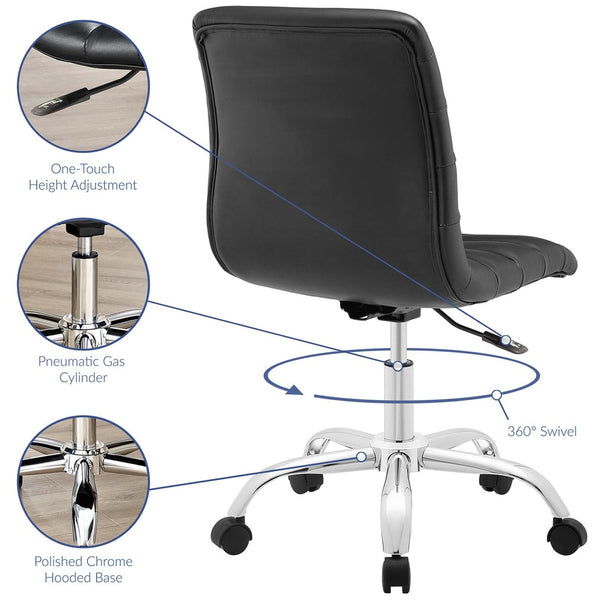 Modway Furniture Ripple Armless Mid Back Vinyl Office Chair - Versatile Comfort for Modern Workspaces & Meetings Black EEI-1532-BLK