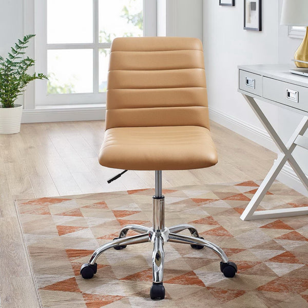 Modway Furniture Ripple Armless Mid Back Vinyl Office Chair - Versatile Comfort for Modern Workspaces & Meetings Tan EEI-1532-TAN