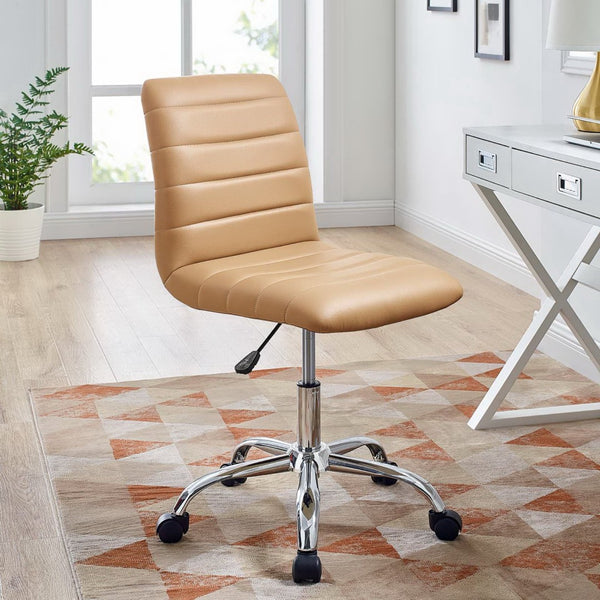 Modway Furniture Ripple Armless Mid Back Vinyl Office Chair - Versatile Comfort for Modern Workspaces & Meetings Tan EEI-1532-TAN