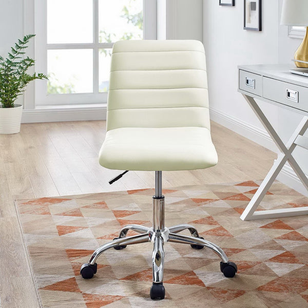Modway Furniture Ripple Armless Mid Back Vinyl Office Chair - Versatile Comfort for Modern Workspaces & Meetings White EEI-1532-WHI