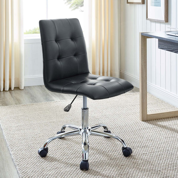 Modway Furniture Prim Armless Mid Back Office Chair - Modern Faux Leather Design with Adjustable Height & Mobility Black EEI-1533-BLK
