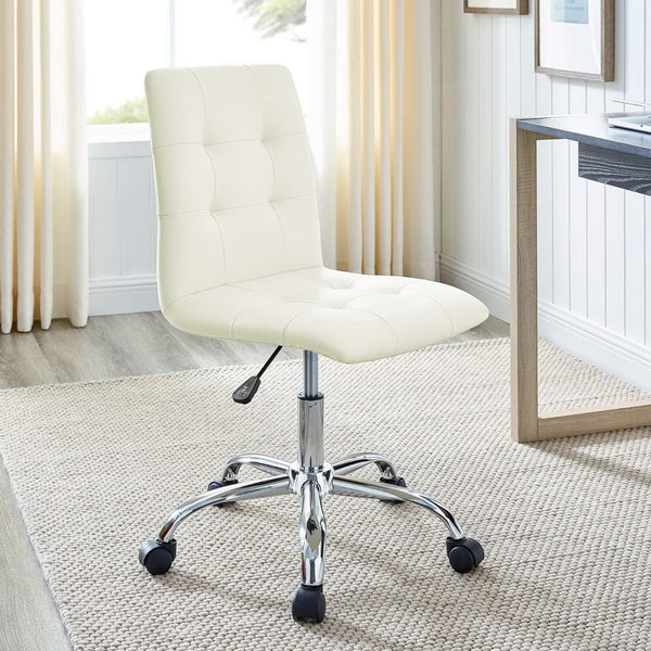 Modway Furniture Prim Armless Mid Back Office Chair - Modern Faux Leather Design with Adjustable Height & Mobility White EEI-1533-WHI